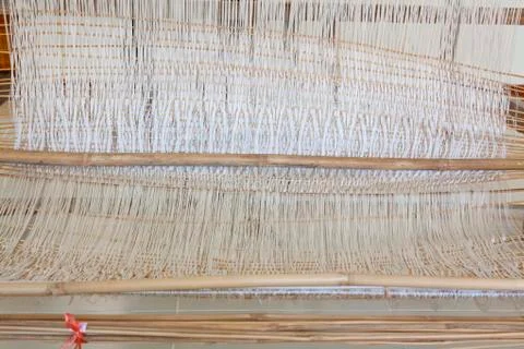 Old weaving Loom and thread of yarn. Stock Photos