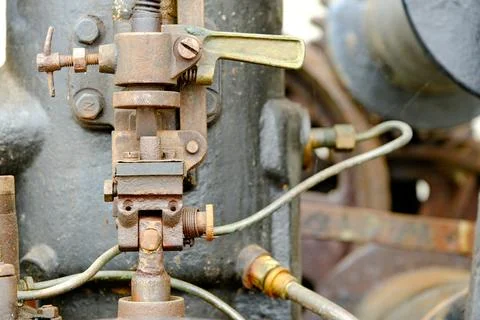 Old but well preserved marine engine parts and components 库存照片