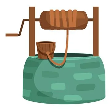 Old well water extraction system with wooden bucket Stock Illustration