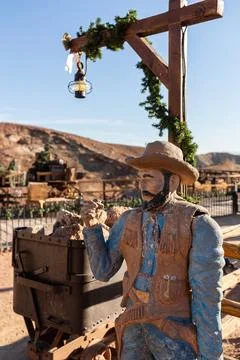 Old West ghost town with an abandoned mine Stock Photos