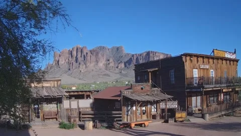 Old West Town With Superstition Mountain- Apache Junction AZ 4K Video stock 313106587