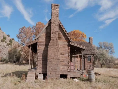 Old Western Cabin During the Fall Stock Footage 84156852