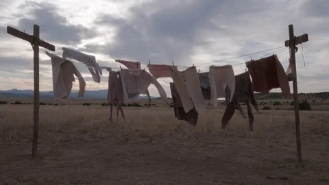 Old Western Clothes on a Clothes Line 1 Stock Footage 84157199