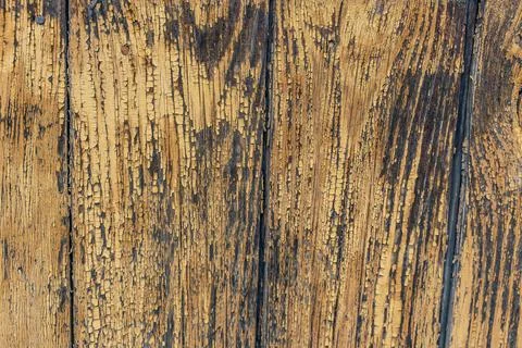 An old wheathered rustic braun dark oak wood texture. Boards with a knot. Gru Stock Photos