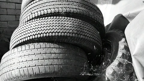 Old wheels black and white Stock Footage 112923591