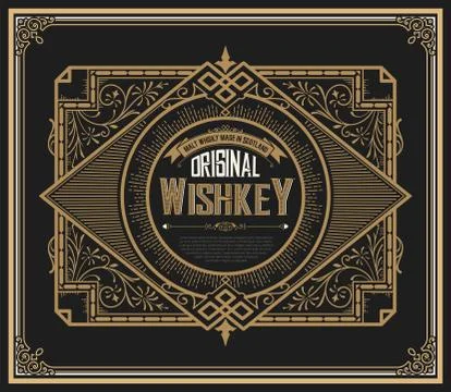 Old Whiskey label with vintage frames Stock Illustration