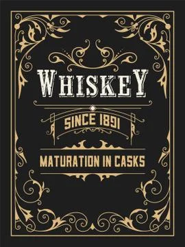 Old Whiskey label with vintage frames Stock Illustration