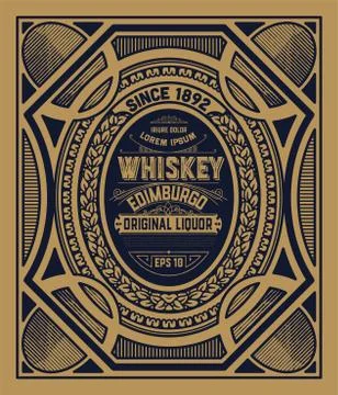 Old Whiskey label with vintage frames Stock Illustration