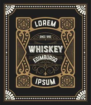 Old Whiskey label with vintage frames Stock Illustration