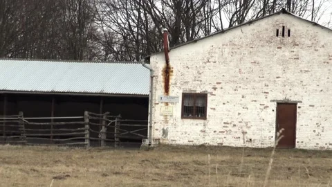 Old white barn with a house Stock Footage 132992685