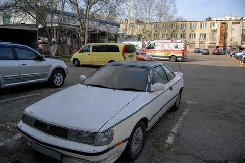 An old  white car. Foto stock