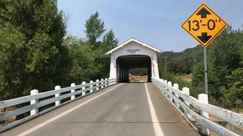 Old White Covered Bridge Stock Footage 296852664