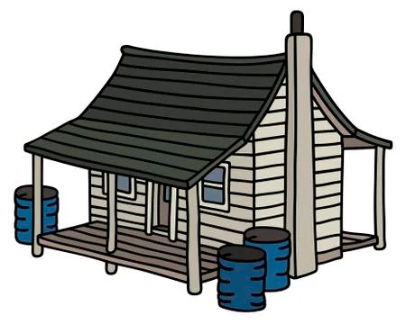 Old white planked house Stock Illustration