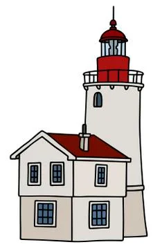 Old white stone lighthouse Stock Illustration