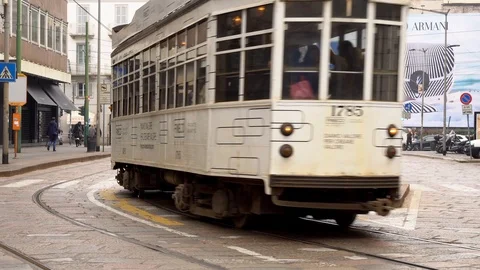 Old white tram Stock Footage 104848475