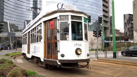 Old white tram Stock Footage 104848724