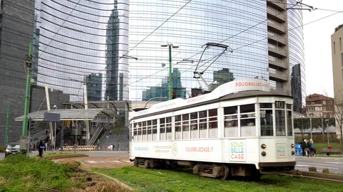 Old white tram Stock Footage 104848780