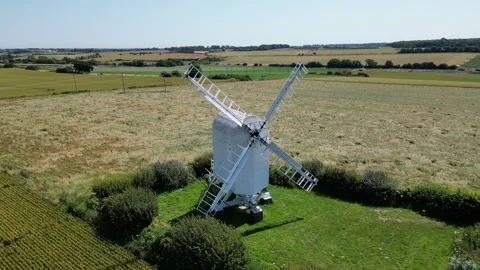 Old white windmill Stock Footage 245512660