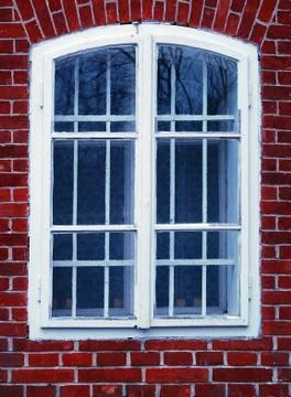 Old white window with bricks Stock Photos