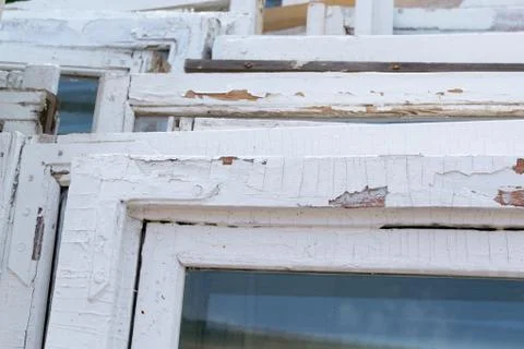 Old White Wooden Window Frames Stock Photos