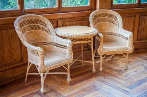 Old wicker chairs Stock Photos