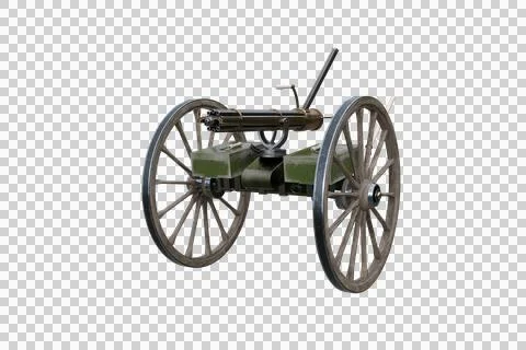 Old wild west automatic machine gun weapon. 3D rendering isolated. Stock Illustration