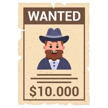 Old wild west poster. looking for a criminal. old cowboy in a hat. Illustrazione stock