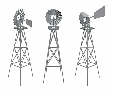 Old wind tower isolated on white Stock Illustration
