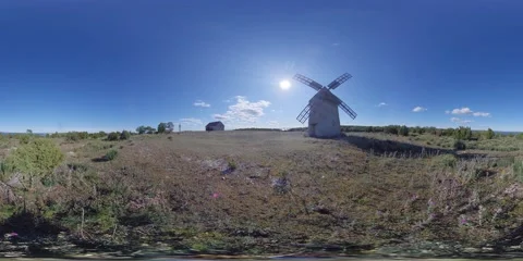 Old Windmill and Barn in Background - 360 VR Stock Footage 137106954