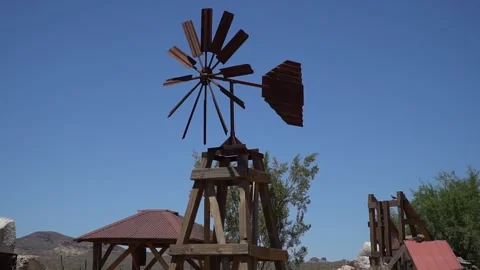 Old Windmill at Goldfield Ghost Town Apache Junction Arizona Stock Footage 132865795