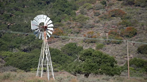 Old Windmill on Hillside Santa Barbara Coast Stock Footage 42403204