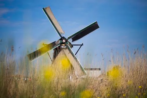 Old windmill, Kinderdijk in netherlands Free Stock Photos