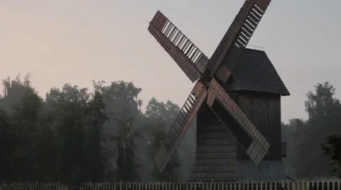 Old windmill in the morning Stock Footage 49843832