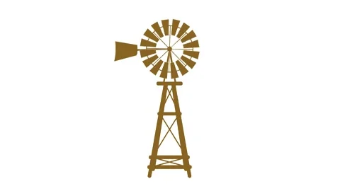 Old Windmill motion graphic animation. Spinning Windmill on a white background Stock Footage 190012258
