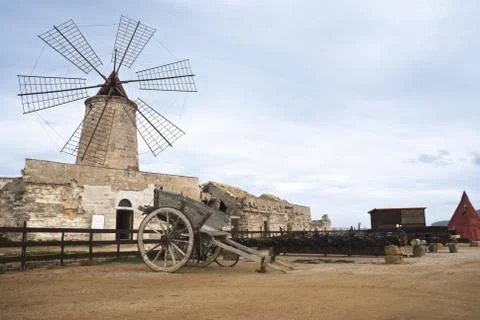 Old windmill in sicily, trapani Stock Photos