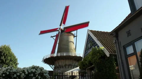 Old windmill in small Dutch town Sluis. Stock Footage 41729417