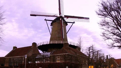 Old windmill in small town Sluis. Stock Footage 34288823