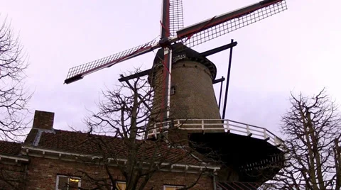 Old windmill in small town Sluis. 動画素材 34340542