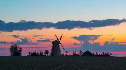 Old windmill at sunset, Belarus Stock Footage 61336421