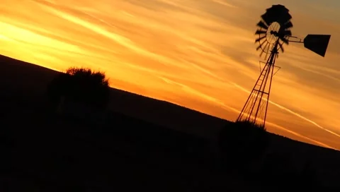 Old Windmill Sunset Stock Footage 1027279