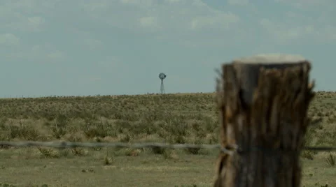 Old windmill on the Texas plains Stock Footage 40450358
