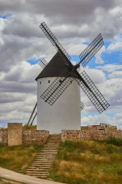Old windmill in top of the hill in Spain Stock Photos