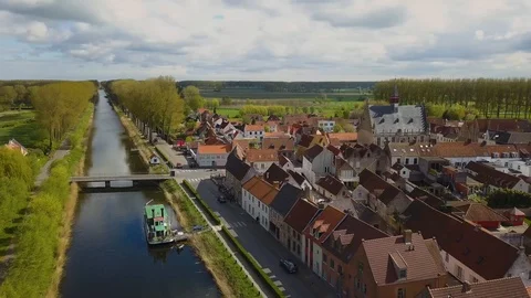 Old Windmill at the Village Damme Brugges Stock Footage