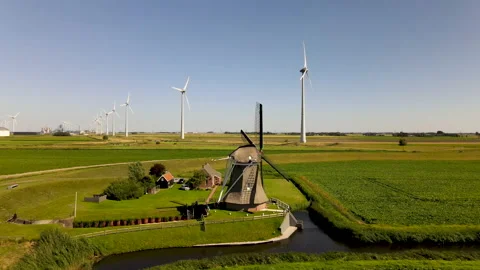 Old windmill with windturbines 動画素材 138046148