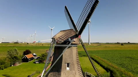 Old windmill with windturbines Video stock 138046426