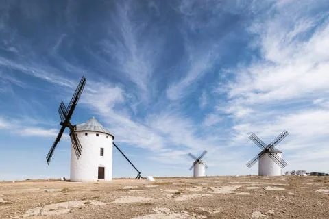 Old windmills in Campo de Criptana. Stock Photos