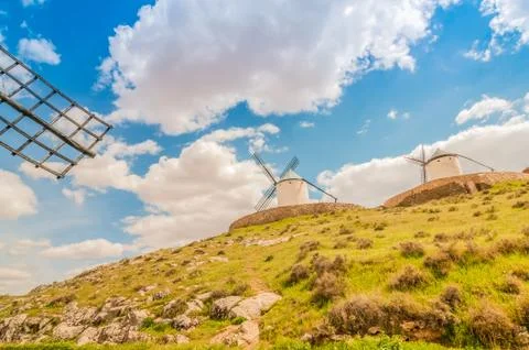 Old windmills on the hill Stock Photos