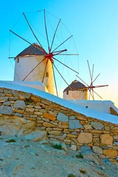 Old windmills in Mykonos Stock Photos