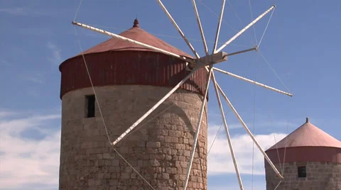 Old windmills on Rhodes Stock Footage 37266845