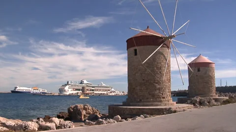 Old windmills on Rhodes Stock Footage 37271838